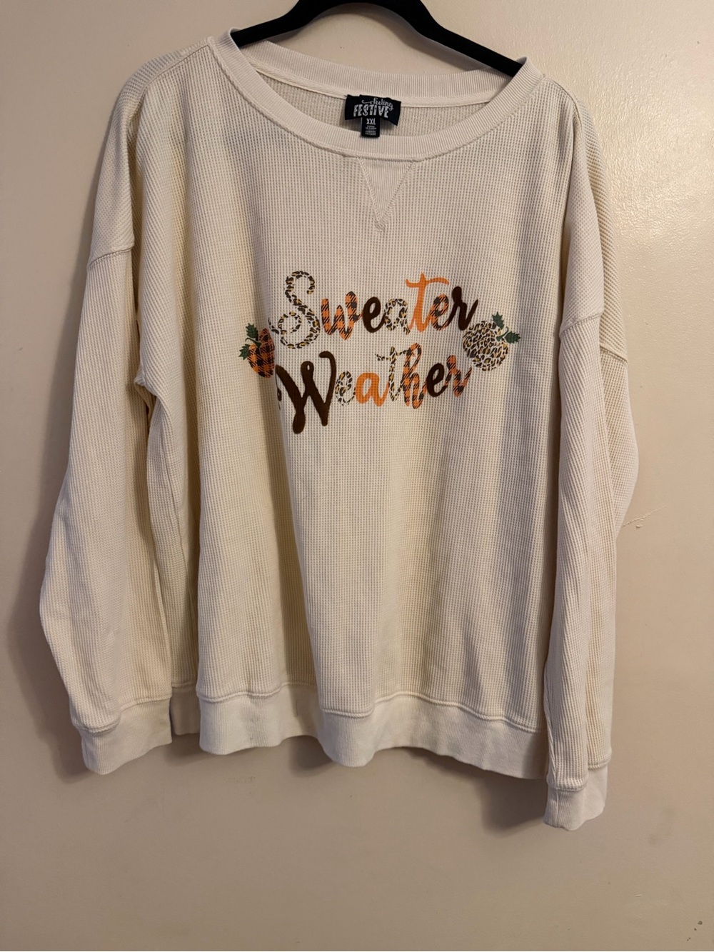 'Sweater Weather' Cream Waffle-Knit Long Sleeve Tee